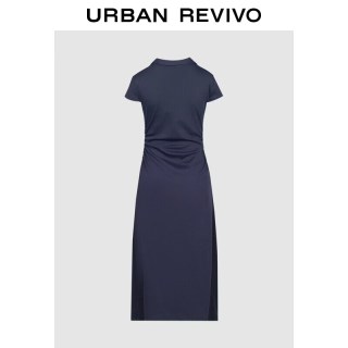 URBAN REVIVO UWM760007 POLO领修身褶皱超短连衣裙