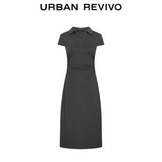 URBAN REVIVO UWM760007 POLO领修身褶皱超短连衣裙