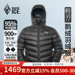 黑冰 男户外防风防泼保暖抗静电羽绒服900蓬鹅绒连帽外套 FAF8604 黑色 S