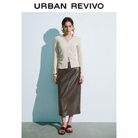 URBAN REVIVO UWH460113 翻领褶皱收腰 米白 M 女士T恤