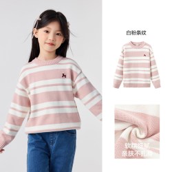 森马 儿童毛衫秋装撞色条纹针织衫冬季时尚绣花毛衣男童女童宝宝装