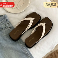 细细条 波点厚底人字拖女防滑沙滩度假夏韩系少女心坡跟夹脚凉拖 白色波点 38-39