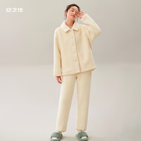 慵懒时光：安之伴 26新款睡衣女秋冬加厚北羔绒暖暖简约纯色休闲女士家居服 浅黄