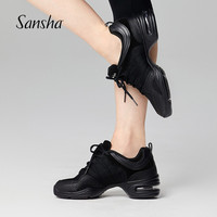 SANSHA 运动舞蹈鞋女广场舞跳舞跑步低帮透气网面软底H22M 黑+黑织带 38