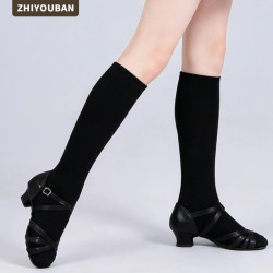 智友伴 女童拉丁舞袜黑色长筒过膝袜儿童比赛专用舞蹈袜成人女跳舞练功袜