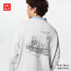优衣库 Jason Polan UT卫衣/长袖男装女装运动衫491000 02 浅灰色