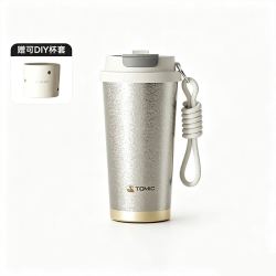 特美刻 纯钛保温杯双饮吸管 白色480ml+赠杯套可diy
