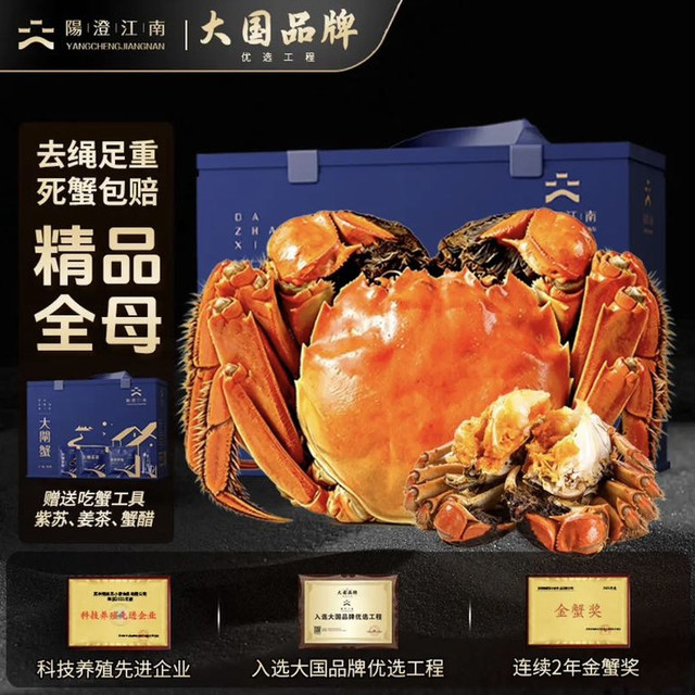 阳澄江南 大闸蟹鲜活螃蟹礼盒 母蟹3.0-3.3两 8只