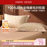 水星家纺 A类抑菌全棉磨毛对枕套 100%棉枕头套秋冬保暖枕头罩居家暖绒枕罩 花时旧梦磨毛对枕套