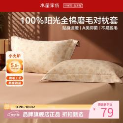 水星家纺 A类抑菌全棉磨毛对枕套 100%棉枕头套秋冬保暖枕头罩居家暖绒枕罩 花时旧梦磨毛对枕套