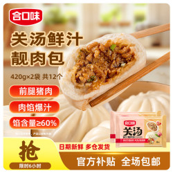 合口味 关汤鲜汁靓肉包子手工制作420g*2袋 共12个 儿童早餐大馅肉包子