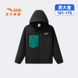 安踏 儿童摇粒绒保暖抗静电户外连帽外套