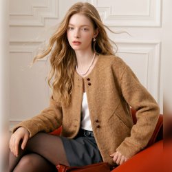 b+ab it b+ab 2026冬季新款毛呢外套圆领单排扣常规袖中长款厚款优雅风