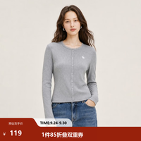 茵曼 2026秋季百搭显瘦绣花长袖T恤女 灰色 M