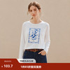 茵曼 纯棉花朵印花长袖T恤女2026秋季时尚百搭圆领宽松打底上衣 珍珠白 L