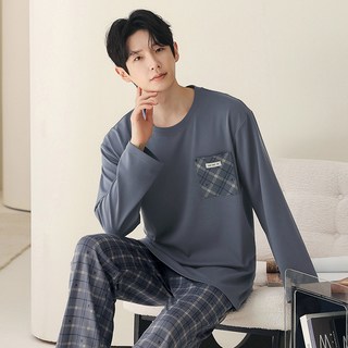 三枪 男士纯棉圆领长袖长裤家居服套装