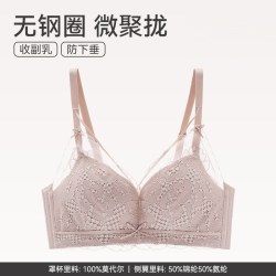 芬腾 无钢圈文胸蕾丝女收副乳小胸胸罩上托防下垂性感聚拢女士内衣