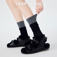 上森派系 上森miu系秋冬堆堆袜黑色袜子中筒袜女袜配勃肯鞋长袜小腿袜棉袜
