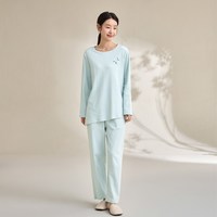 康妮雅 纯棉睡衣春秋款女2026新款斜下摆长袖长裤套装家居服可外穿