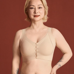 染岸 中年妈妈款前扣内衣妇女专用大码收副乳胸罩前开扣背心式文胸