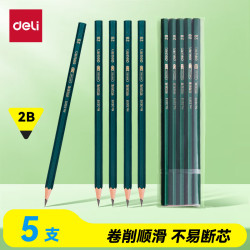 得力 HC829-2B 原木六角笔杆 绿色 5支装 铅笔