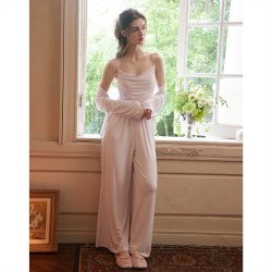 Rose Tree RoseTree性感纯欲睡衣女款春秋季长袖莫代尔家居服三件套装带胸垫