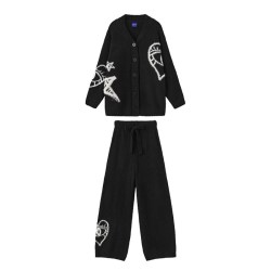 狂野之屋 睡衣女秋季开衫明星同款家居服套装慵懒可外穿半边绒