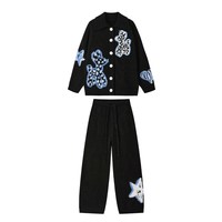 狂野之屋 家居服女秋季半边绒睡衣套装长袖明星同款宽松可外穿