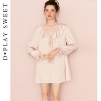 dplaysweet 荷叶边短款睡裙法式简约甜美缎面居家睡衣女2026秋季