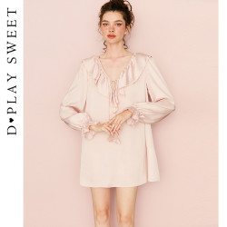 dplaysweet 荷叶边短款睡裙法式简约甜美缎面居家睡衣女2026秋季