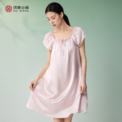 绣娘 丝绸真丝睡裙女款100桑蚕丝娃娃裙家居服睡衣女士官方旗舰店