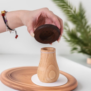米良品 实木蘑菇造型牙签盒 复古中式摆件