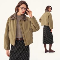 自巧 小个子复古羊羔毛领拉链加厚短款做旧牛仔外套女2026冬季新款 卡其色 M （尺码：4）