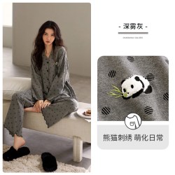 家乐芬 带胸垫睡衣女春秋款秋季纯棉长袖家居服可爱熊猫套装高级感