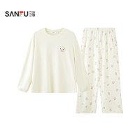 三福 睡衣套装女冬季海岛绒圆领加绒加厚宽松家居服