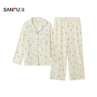 三福 女睡衣冬季新款套装翻领长袖卡通宽松海岛绒抗菌家居服
