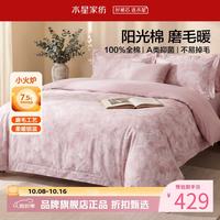 水星家纺 A类抑菌全棉磨毛四件套纯棉秋冬保暖床单枕套被罩套件 花园·雾屿磨毛四件套1.2米床
