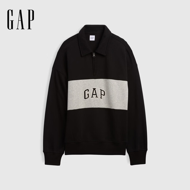 Gap logo刺绣撞色Polo领卫衣
