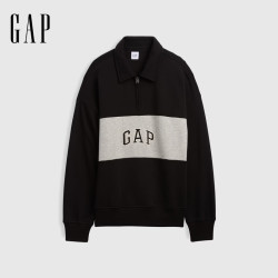 Gap logo刺绣撞色宽松Polo领卫衣