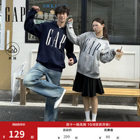 Gap 男女装2026秋新品logo胶印抓绒连帽开衫宽松卫衣1SS623907 灰色 S