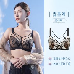 月色 超薄大胸内衣女聚拢收副乳上托防下垂蕾丝刺绣大胸显小兔耳朵文胸