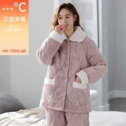 都市丽人 珊瑚绒睡衣女冬季三层法兰绒夹棉女士加绒加厚家居服套装