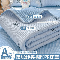 小清新双层纱夹棉床盖单件秋冬季加厚宝宝绒保暖牛奶绒床褥三件套