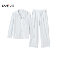 三福 女冬季翻领压花净色开扣海岛绒睡衣套装 甜美宽松家居服