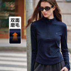 navigare 小帆船 秋冬保暖防风立领半开襟老钱风长袖T恤女