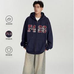 F426 潮牌秋冬男女同款大logo格子贴布绣卫衣同款