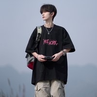 移动端：胖胖哥 美式纯棉字母短袖T恤男夏季新款ins潮牌上衣大码宽松体恤衫