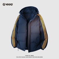 VUUG 冬季新款加厚保暖潮牌连帽条纹羽绒棉服男款棉袄男生棉衣外套