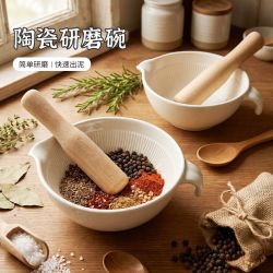 拜杰 陶瓷研磨碗香料研磨神器婴儿辅食捣碎器捣蒜泥研磨器石臼磨米糊碗