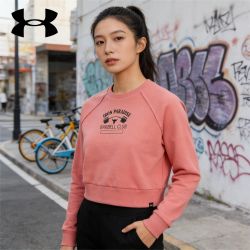 安德玛 卫衣女短款修身强森系列长袖加薄绒保暖运动休闲1373600